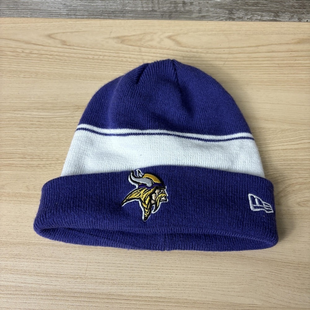 Minnesota Vikings Hat Beanie Mens Purple White NFL Football Cuffed Knit New Era